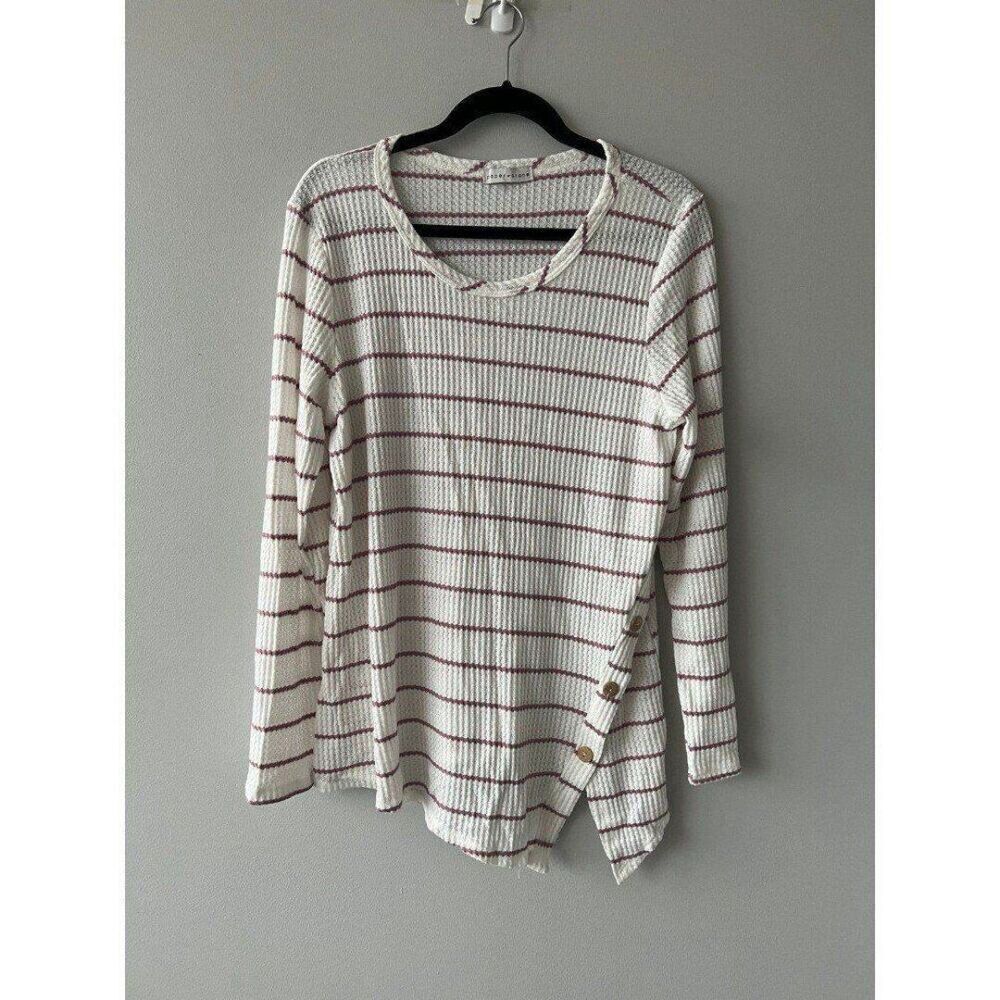 Paper Crane Women XL Striped Long Sleeve Ribbed Knit Top Minimalist Fall Chic